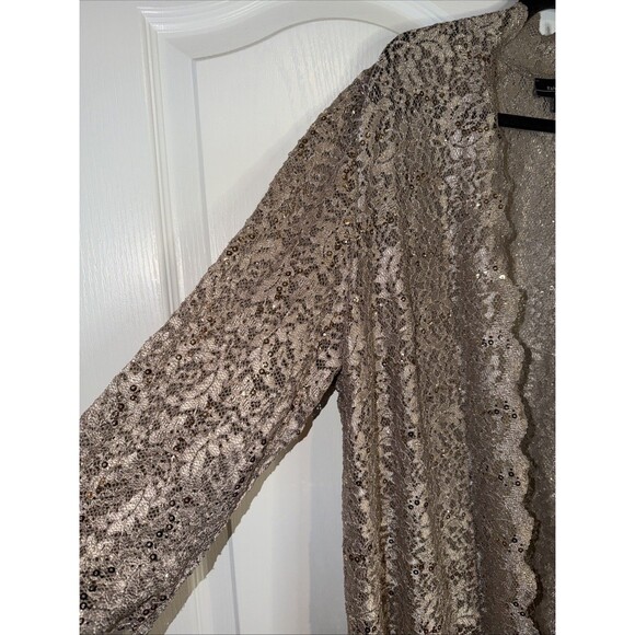 R&M Richards Evening Cardigan Jacket Women Plus 20W Gold Cream Sequin Party Glam - Picture 2 of 14